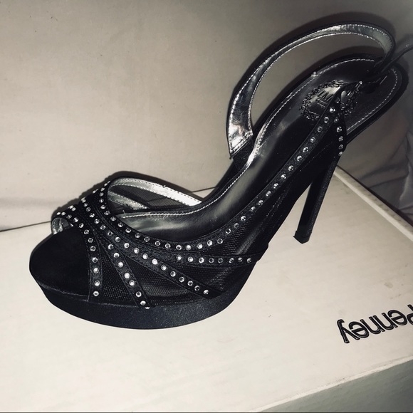 Black platform sling back heels - Picture 2 of 2